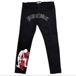 NEW Preme Black Distressed Skeleton Graphic Straight Leg Denim Jeans